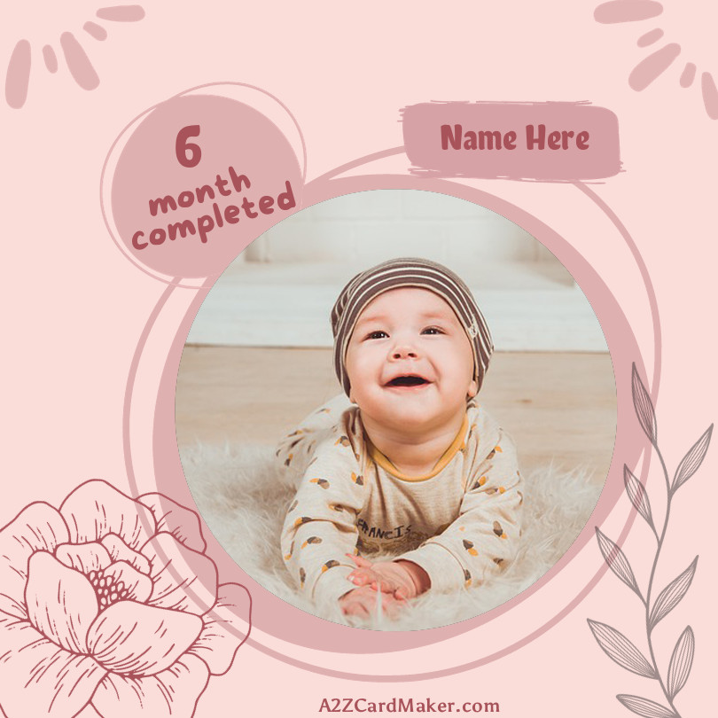 Pink Milestone Greeting Cards with  Photo, Name and Month