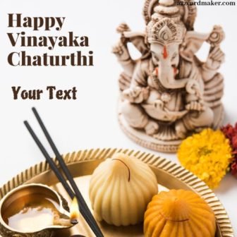 Vinayak Chaturthi Image with beautiful Pooja Thali and laddu