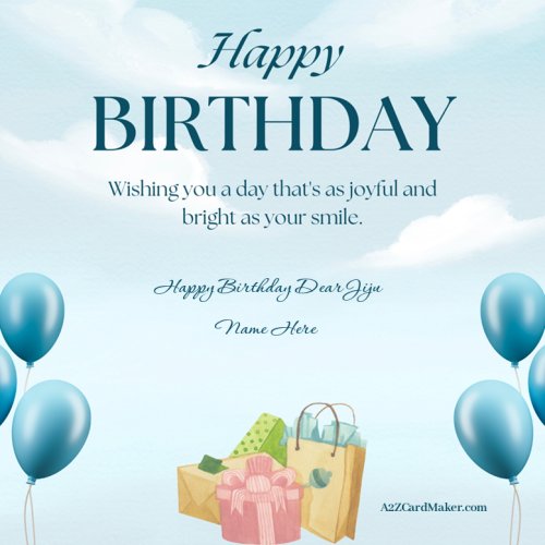 Custom Happy Birthday Image with Blue Balloon & Jiju Name
